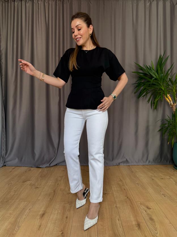 Siyah Arka Fermuarlı Bluz