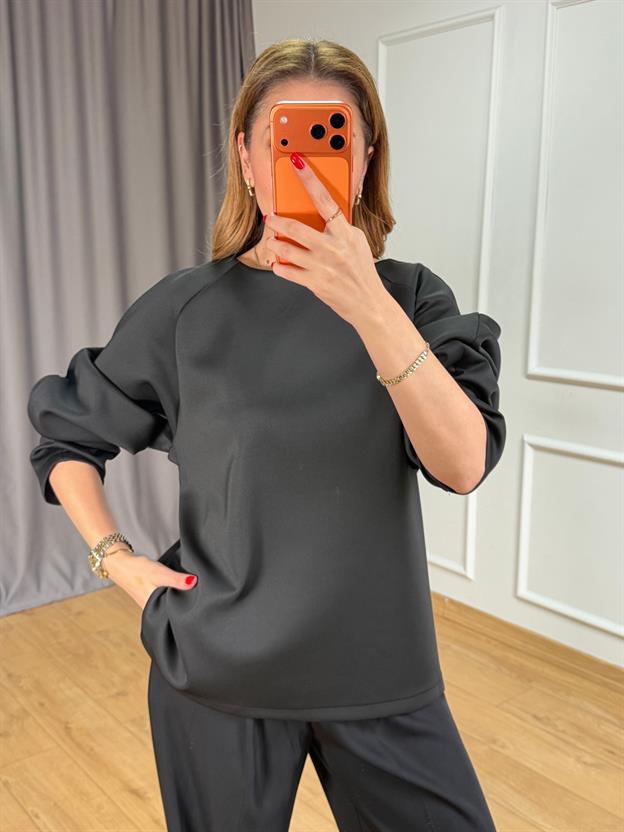 Siyah Bağlama Detay Scuba Bluz