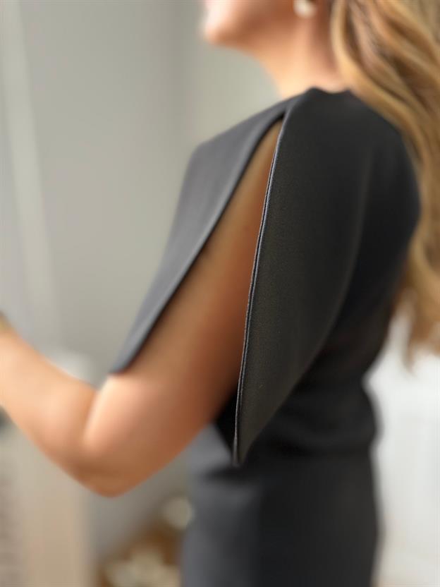 Siyah Balon Kol Asimetrik Bluz