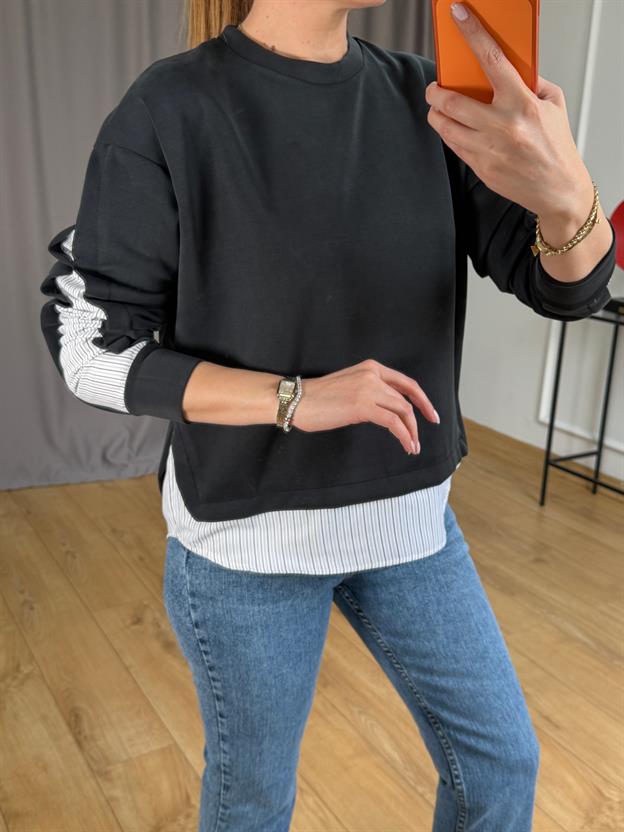 Siyah Çizgi Detaylı Sweatshirt