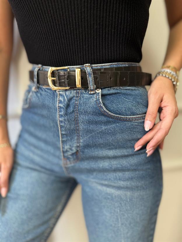 Siyah İri Desenli Kemer