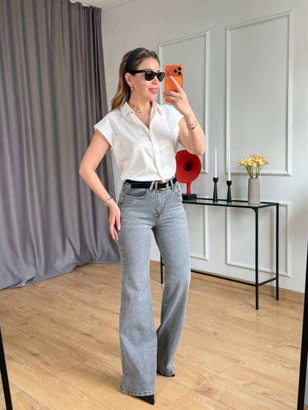 Siyah Kemerli Gri İspanyol Jean