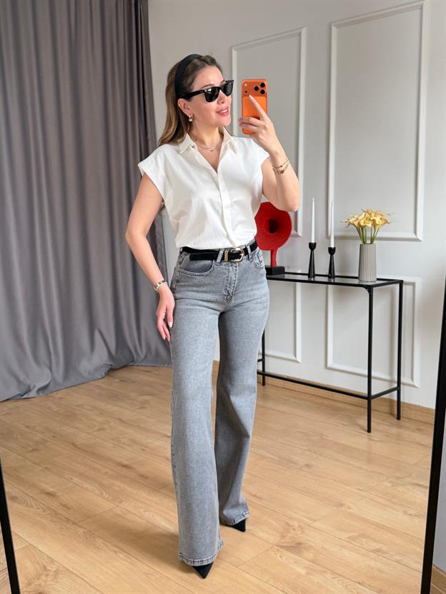 Siyah Kemerli Gri İspanyol Jean