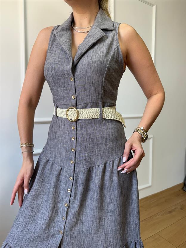 Siyah Kemerli Midi Elbise