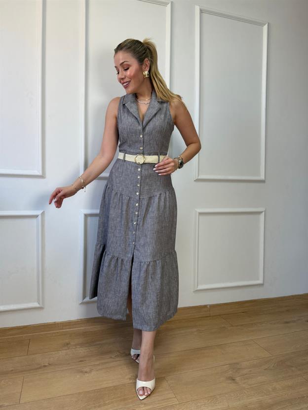 Siyah Kemerli Midi Elbise