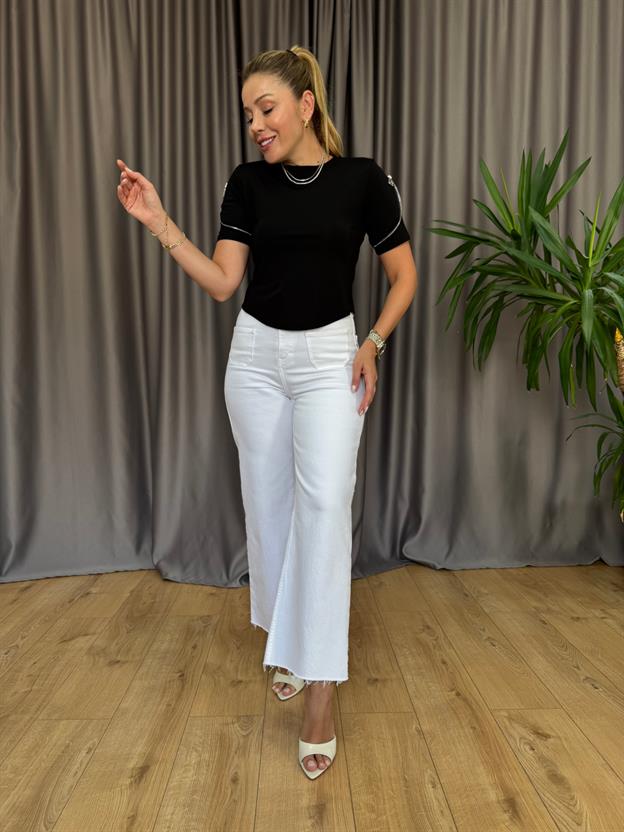 Siyah Kol Fermuarlı Tshirt