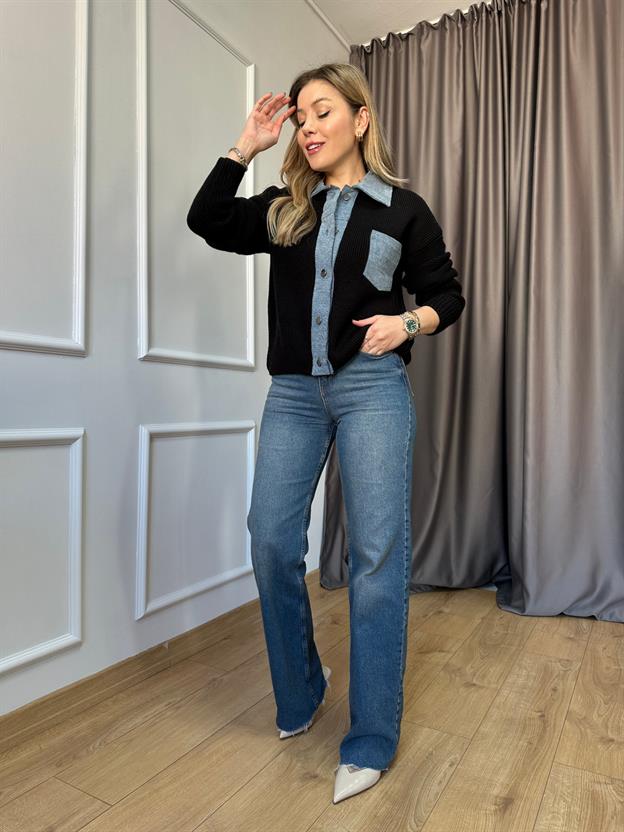 Siyah Kot Detaylı Hırka