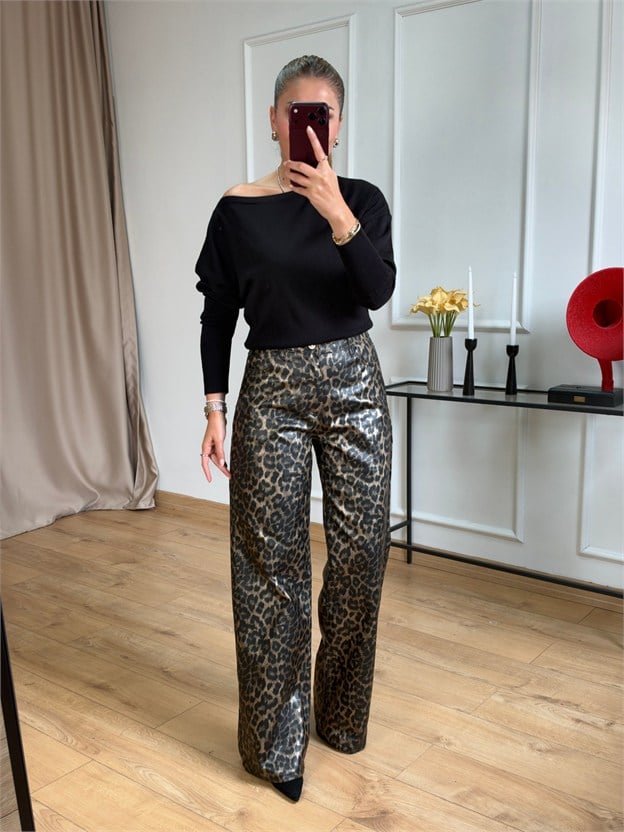 Siyah Leopar Pantolon