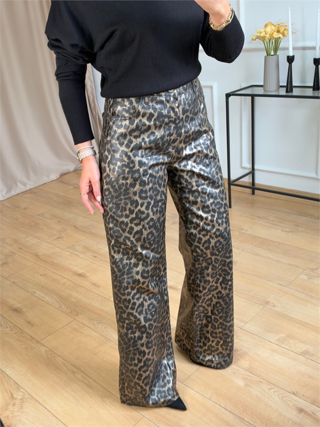 Siyah Leopar Pantolon
