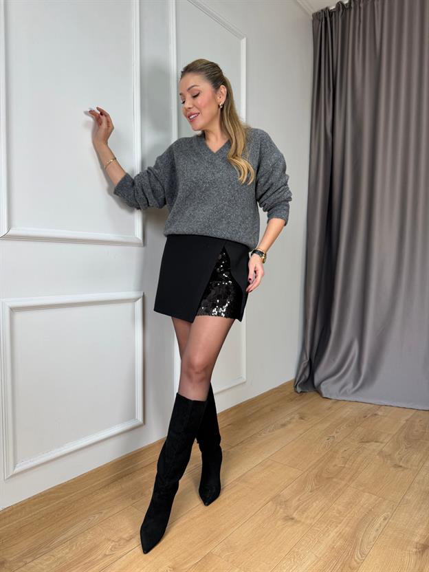 Siyah Payet Detaylı Etek