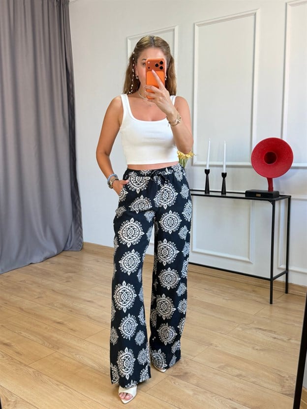 Siyah Şal Desen Pantolon
