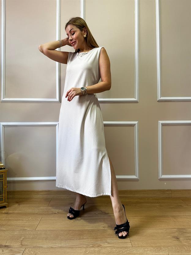 Taş Beli Büzgülü Elbise