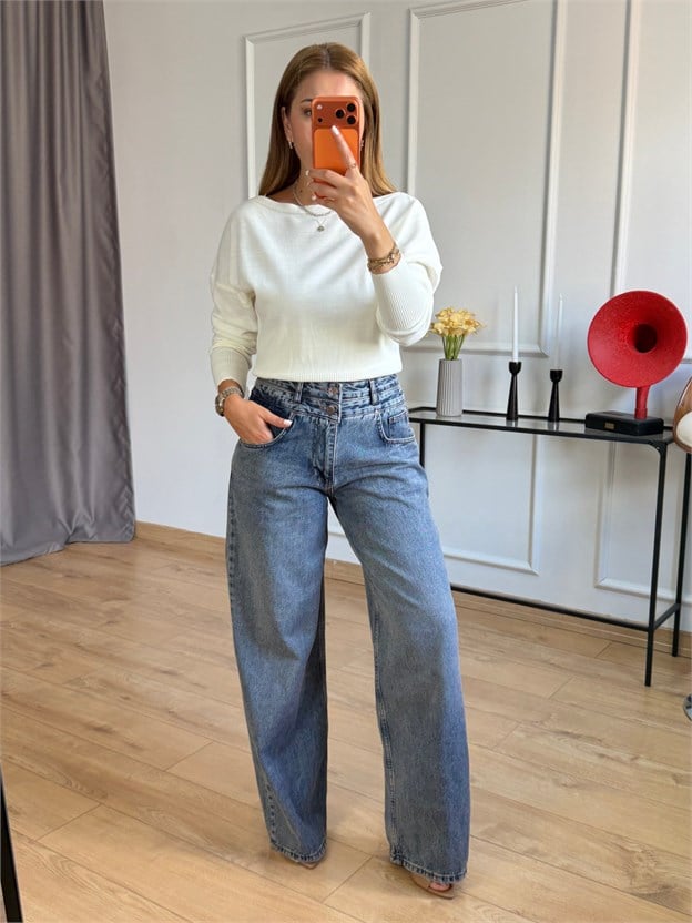 Taşlama Çift Düğmeli Jean