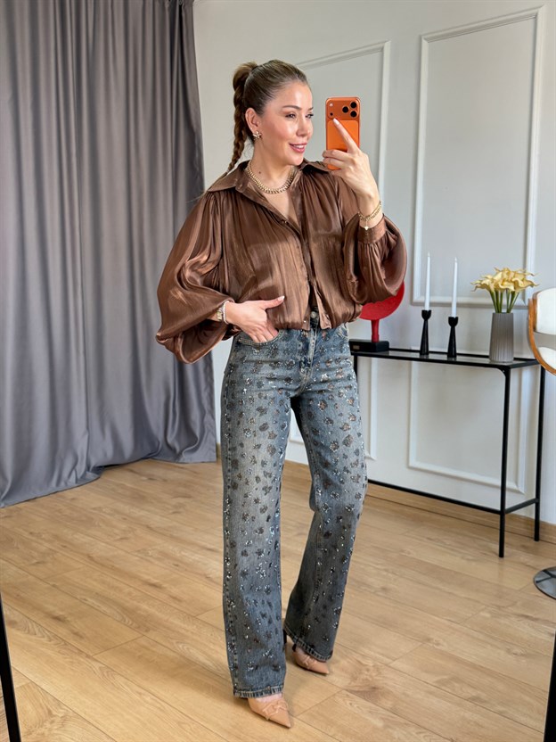 Tint Leopar Taşlı Jean