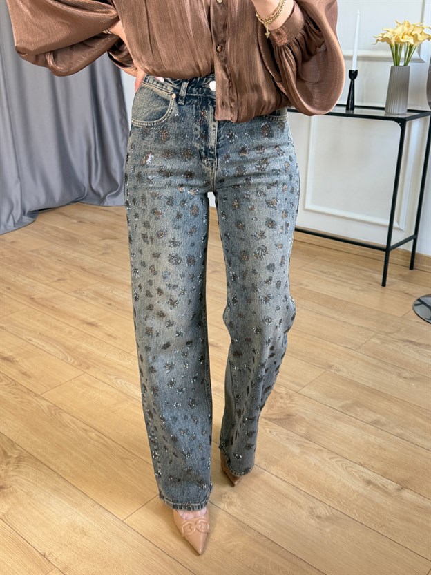 Tint Leopar Taşlı Jean