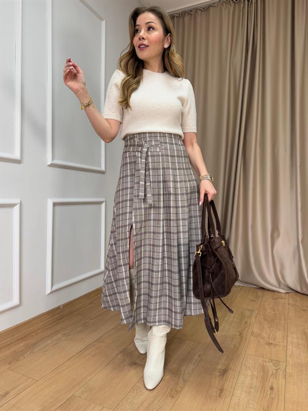 Vizon Yırtmaçlı Ekose Etek