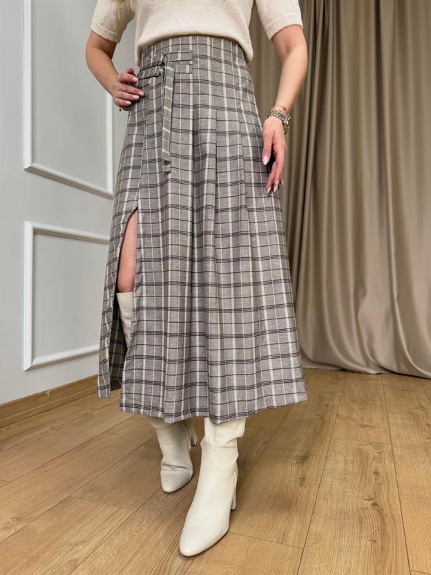 Vizon Yırtmaçlı Ekose Etek