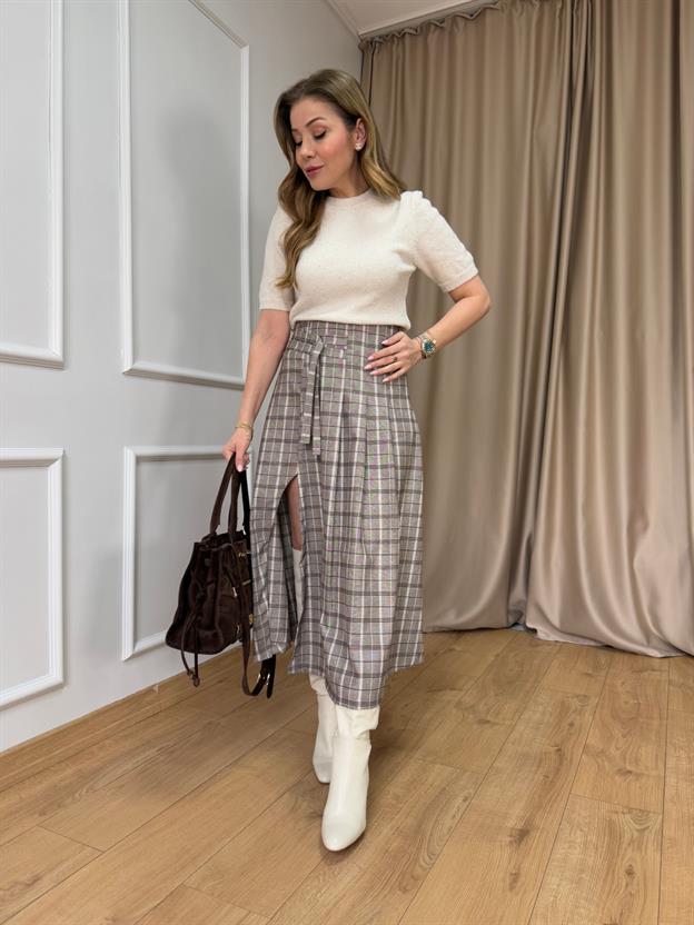 Vizon Yırtmaçlı Ekose Etek