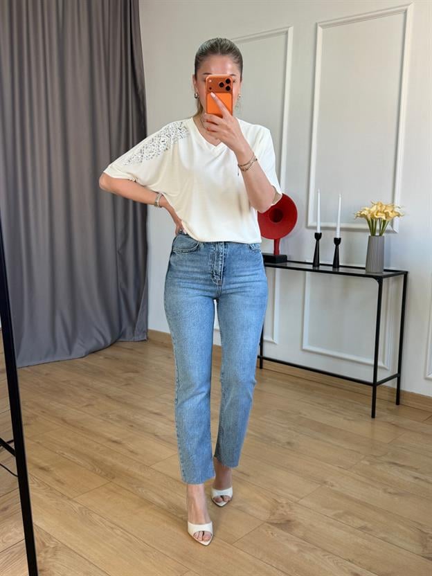 Taşlama Kesik Paça Jean