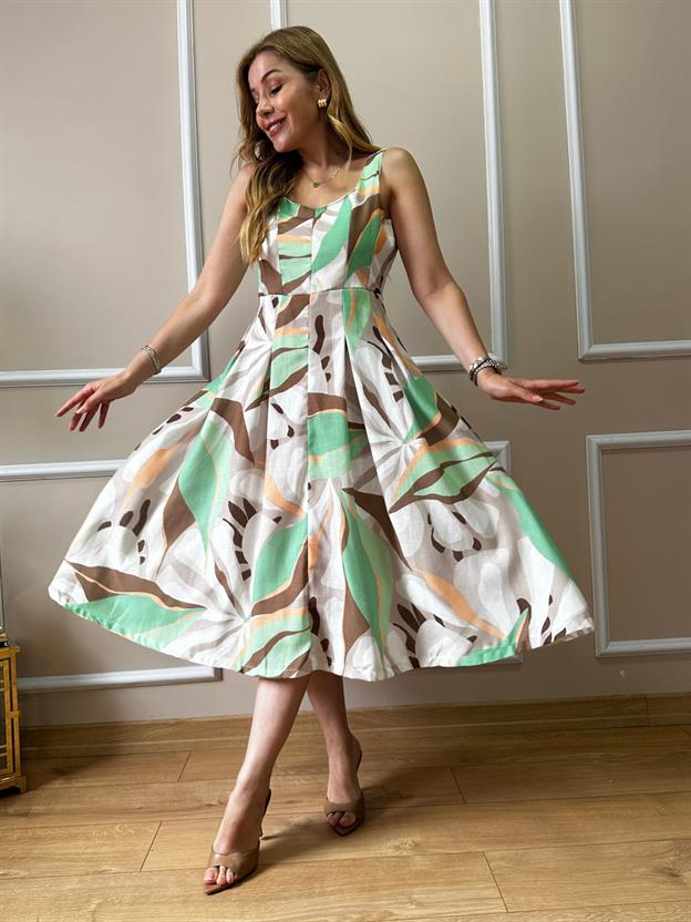 Yeşil Desenli Elbise