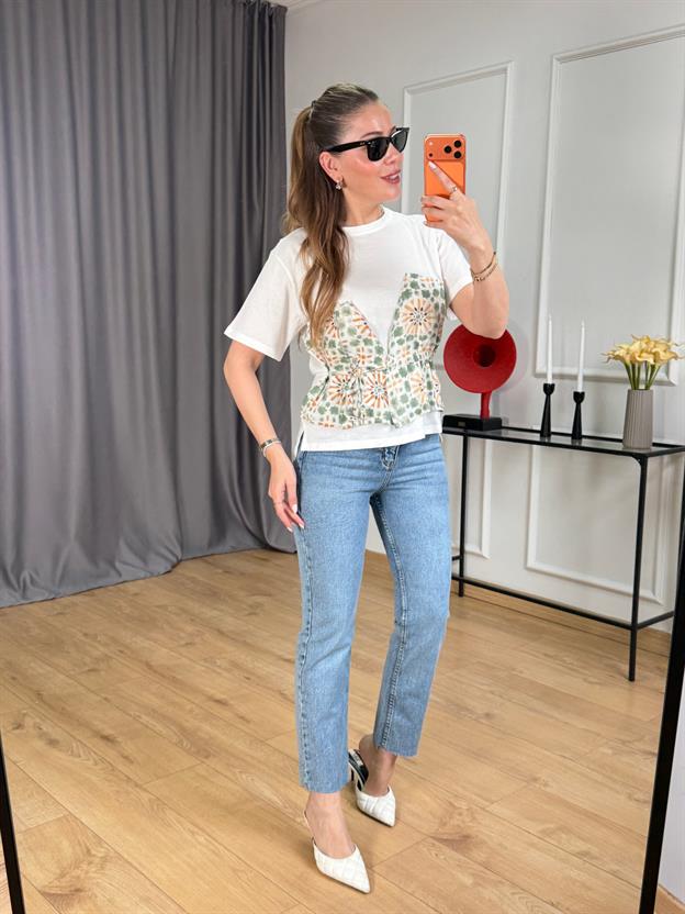 Yeşil Ön Yıldız Bağlamalı Tshirt