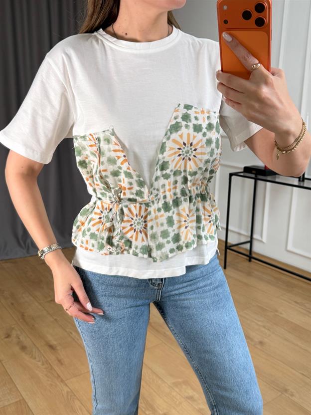 Yeşil Ön Yıldız Bağlamalı Tshirt