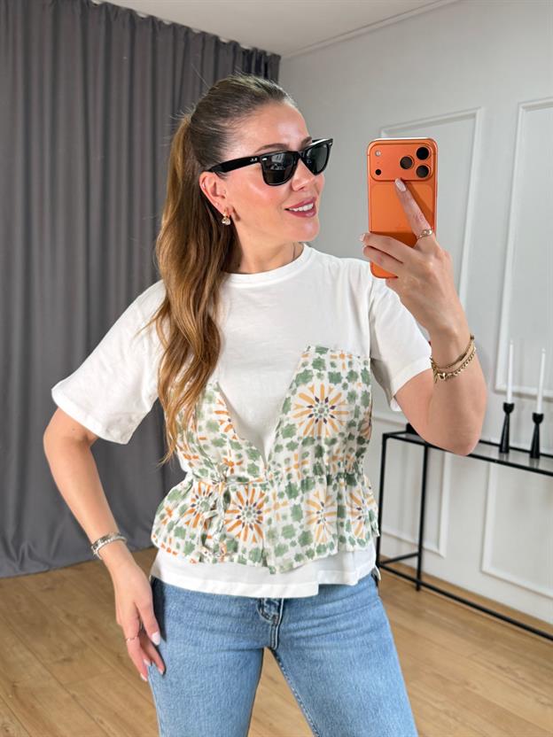 Yeşil Ön Yıldız Bağlamalı Tshirt