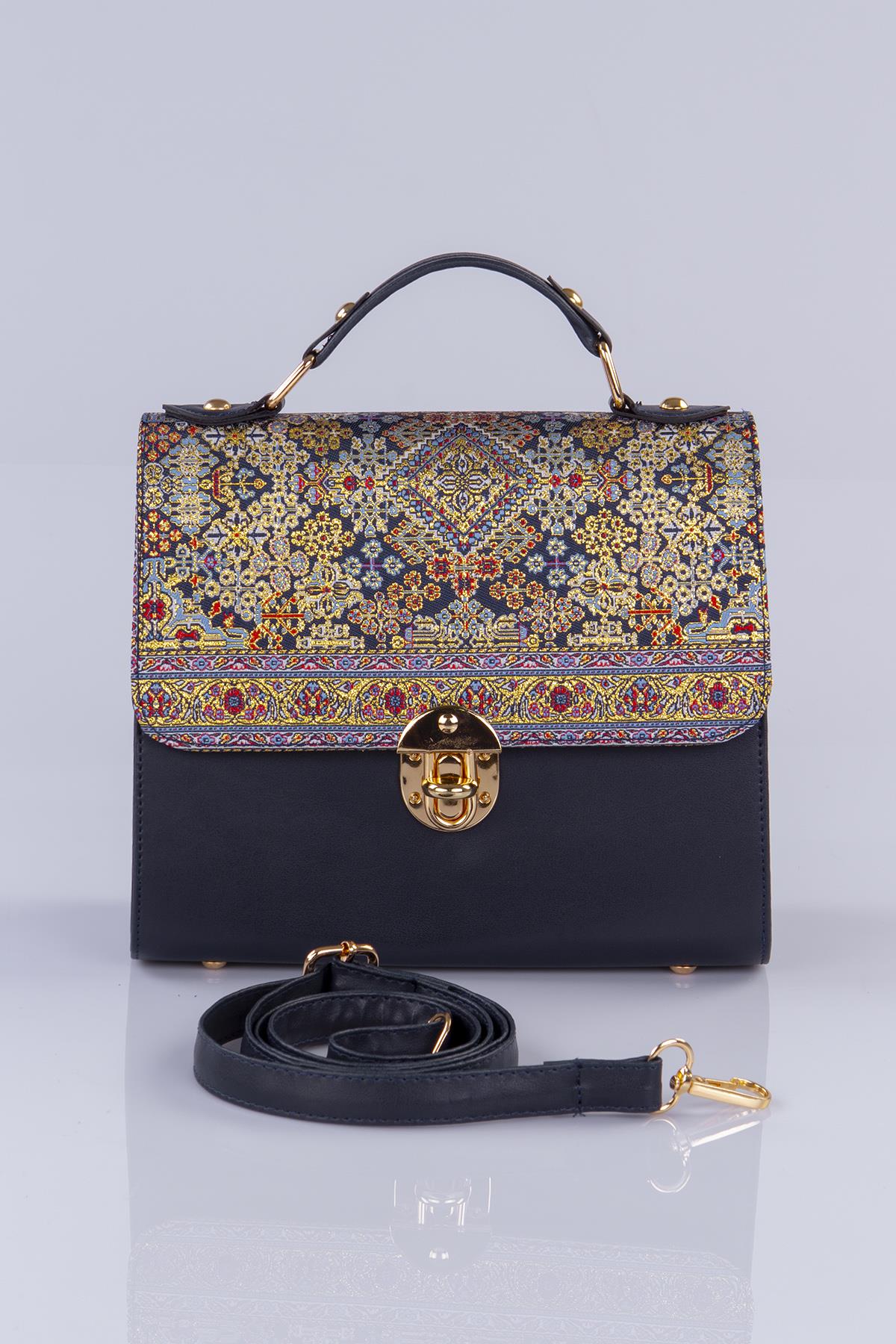 Dokuma Deri Kadın El Omuz Çapraz Postacı Çanta Mottif İstanbul Otantik 1043.18