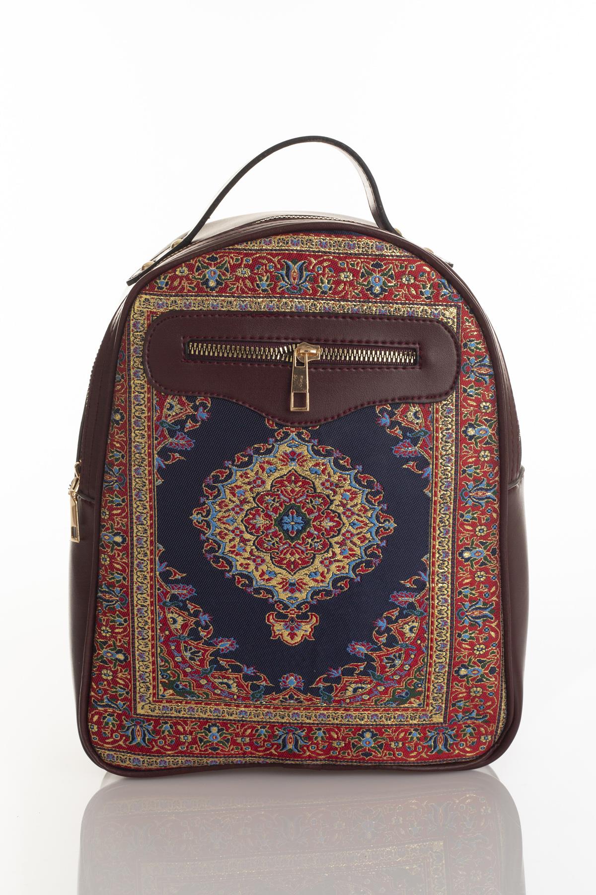 Dokuma Kadın Deri Sırt Çanta Mottif İstanbul Otantik 1004.09