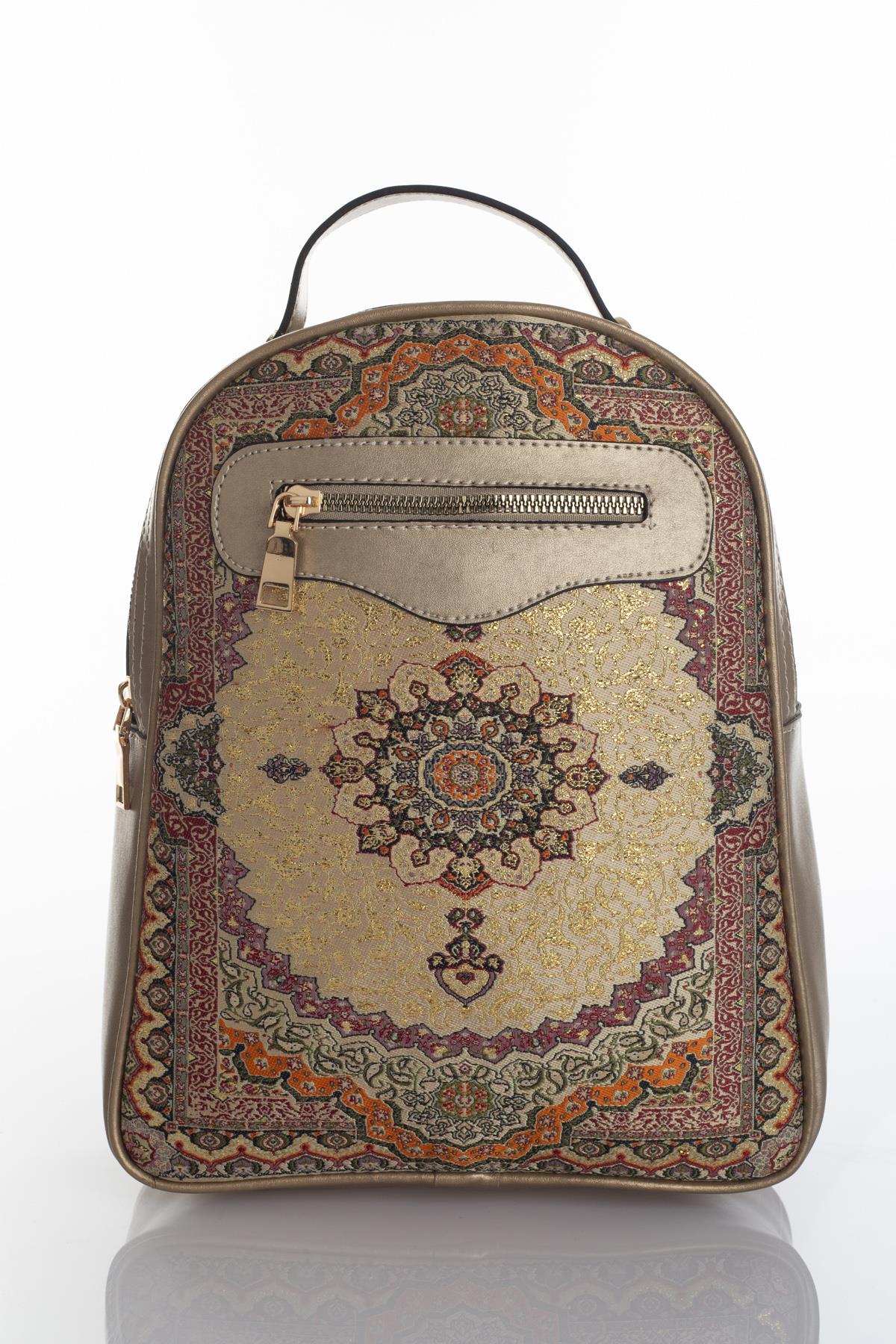 Dokuma Kadın Deri Sırt Çanta Mottif İstanbul Otantik 1004.01