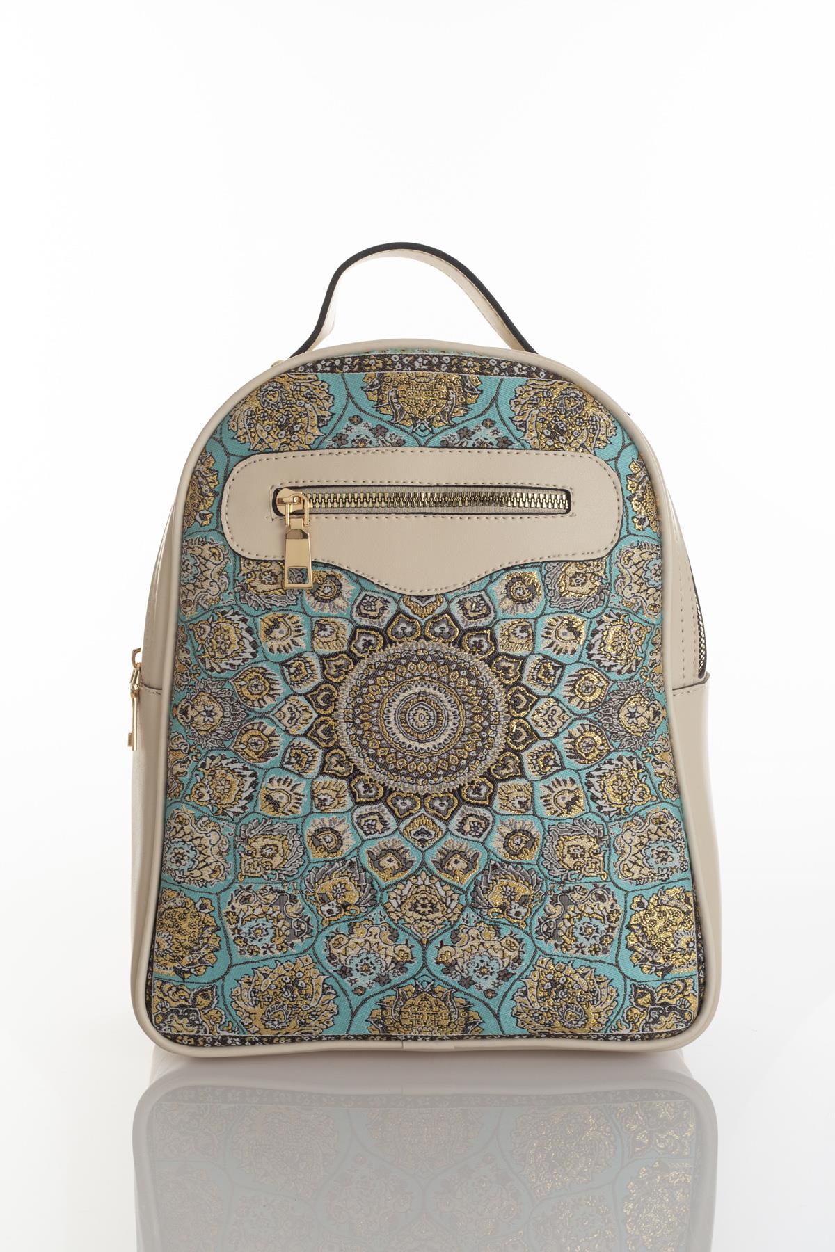 Dokuma Kadın Deri Sırt Çanta Mottif İstanbul Otantik 1004.05