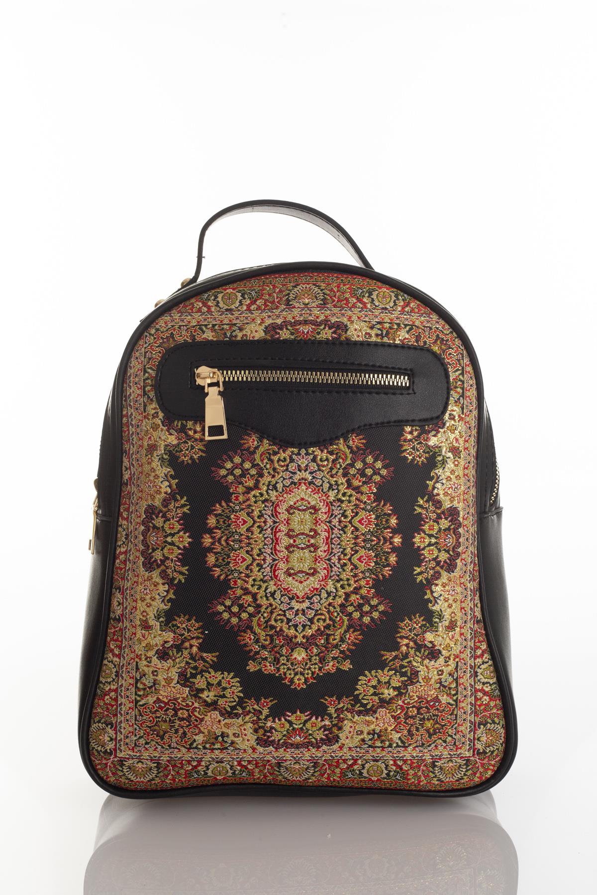 Dokuma Kadın Deri Sırt Çanta Mottif İstanbul Otantik 1004.10