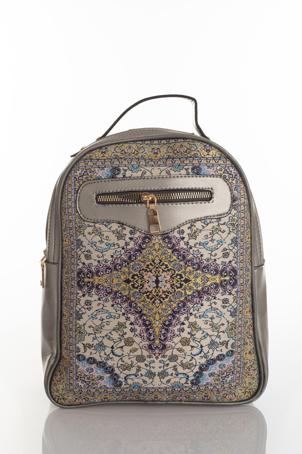 Dokuma Kadın Deri Sırt Çanta Mottif İstanbul Otantik 1004.04