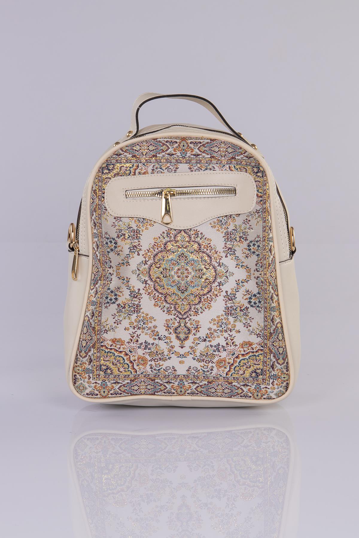 Dokuma Kadın Deri Sırt Çanta Mottif İstanbul Otantik 1004.02