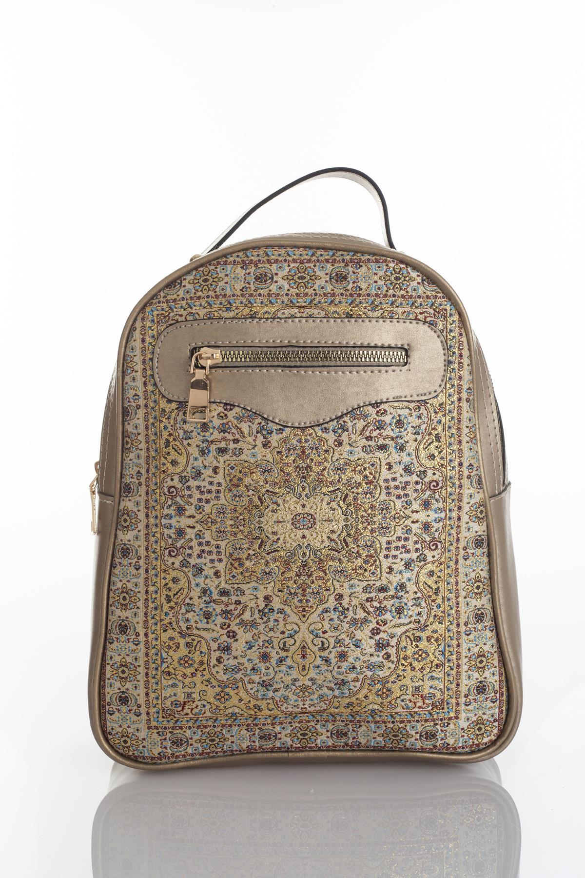 Dokuma Kadın Deri Sırt Çanta Mottif İstanbul Otantik 1004.12