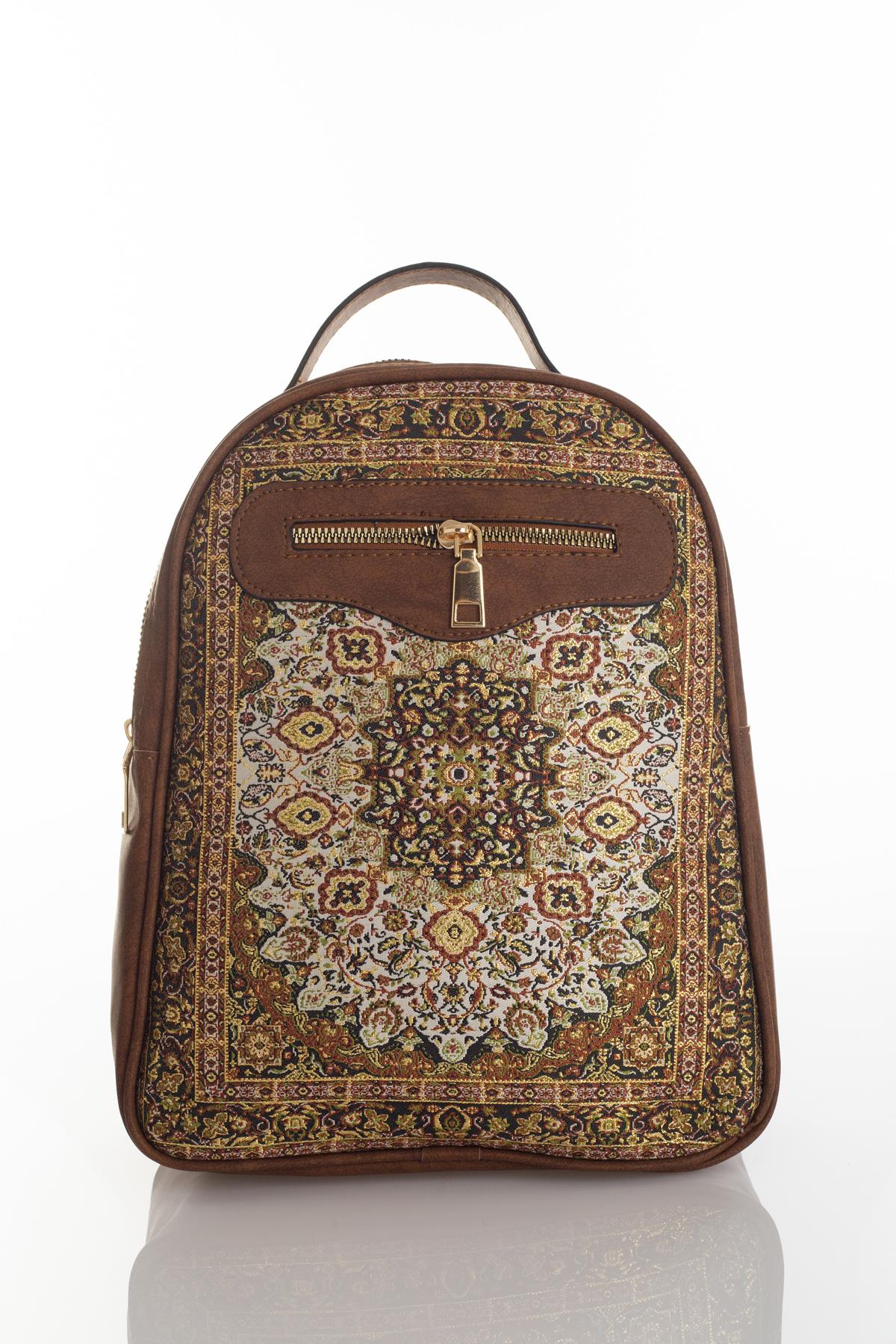 Dokuma Kadın Deri Sırt Çanta Mottif İstanbul Otantik 1004.06