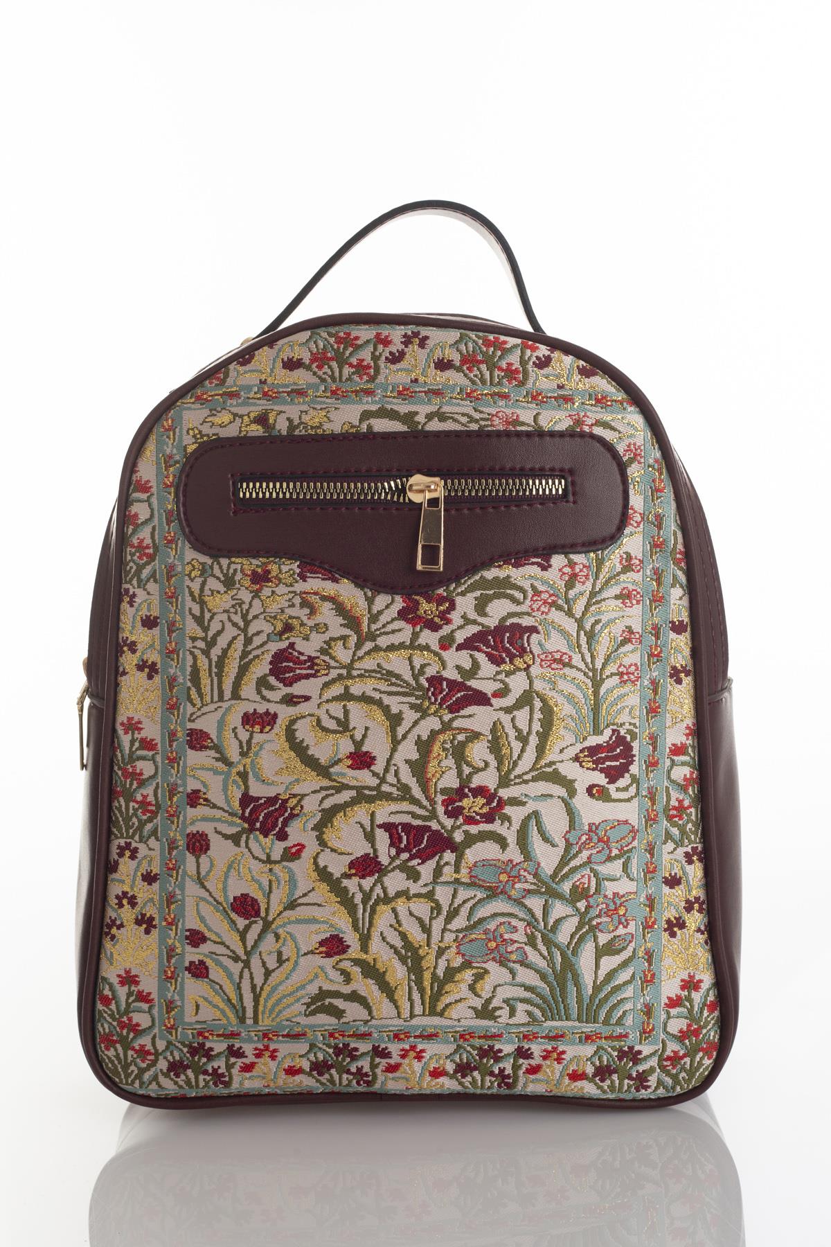 Dokuma Kadın Deri Sırt Çanta Mottif İstanbul Otantik 1004.16