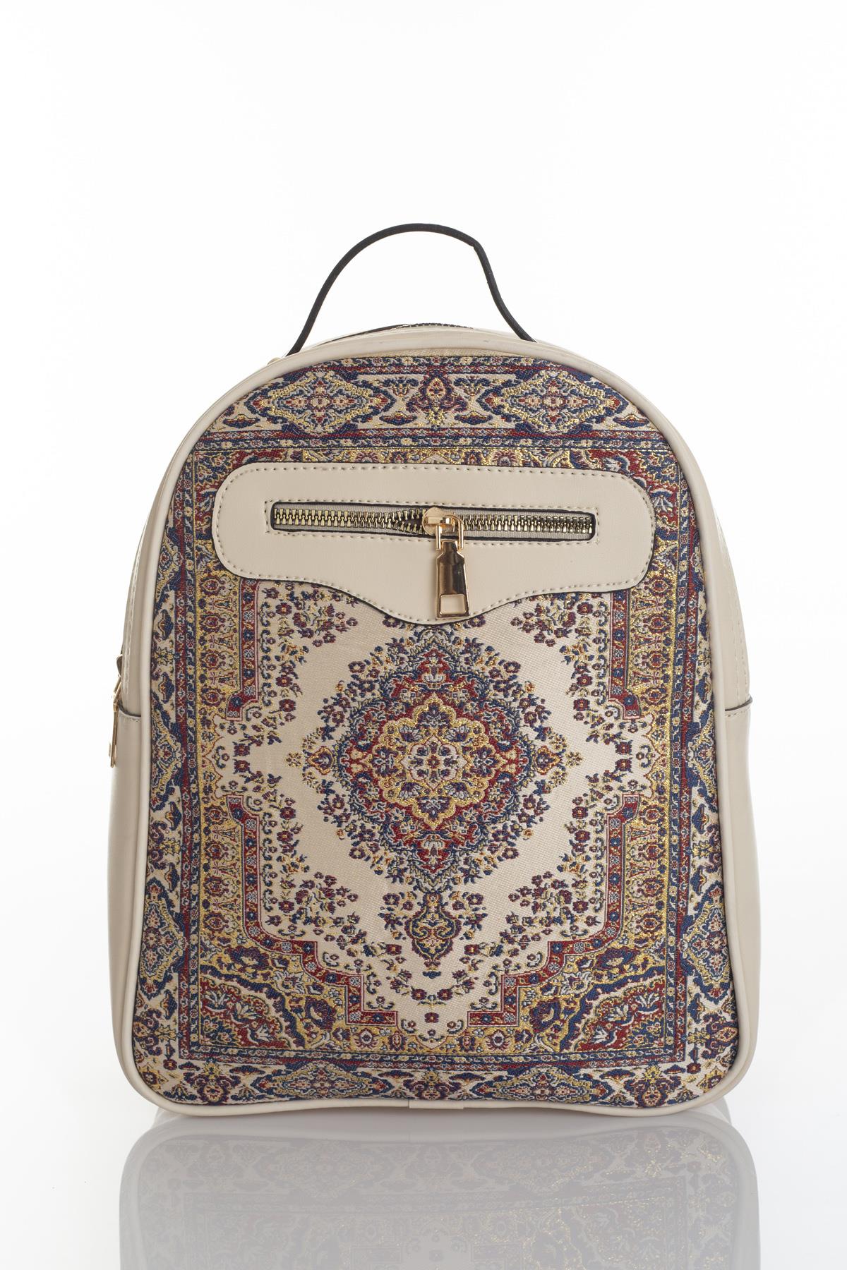 Dokuma Kadın Deri Sırt Çanta Mottif İstanbul Otantik 1004.03