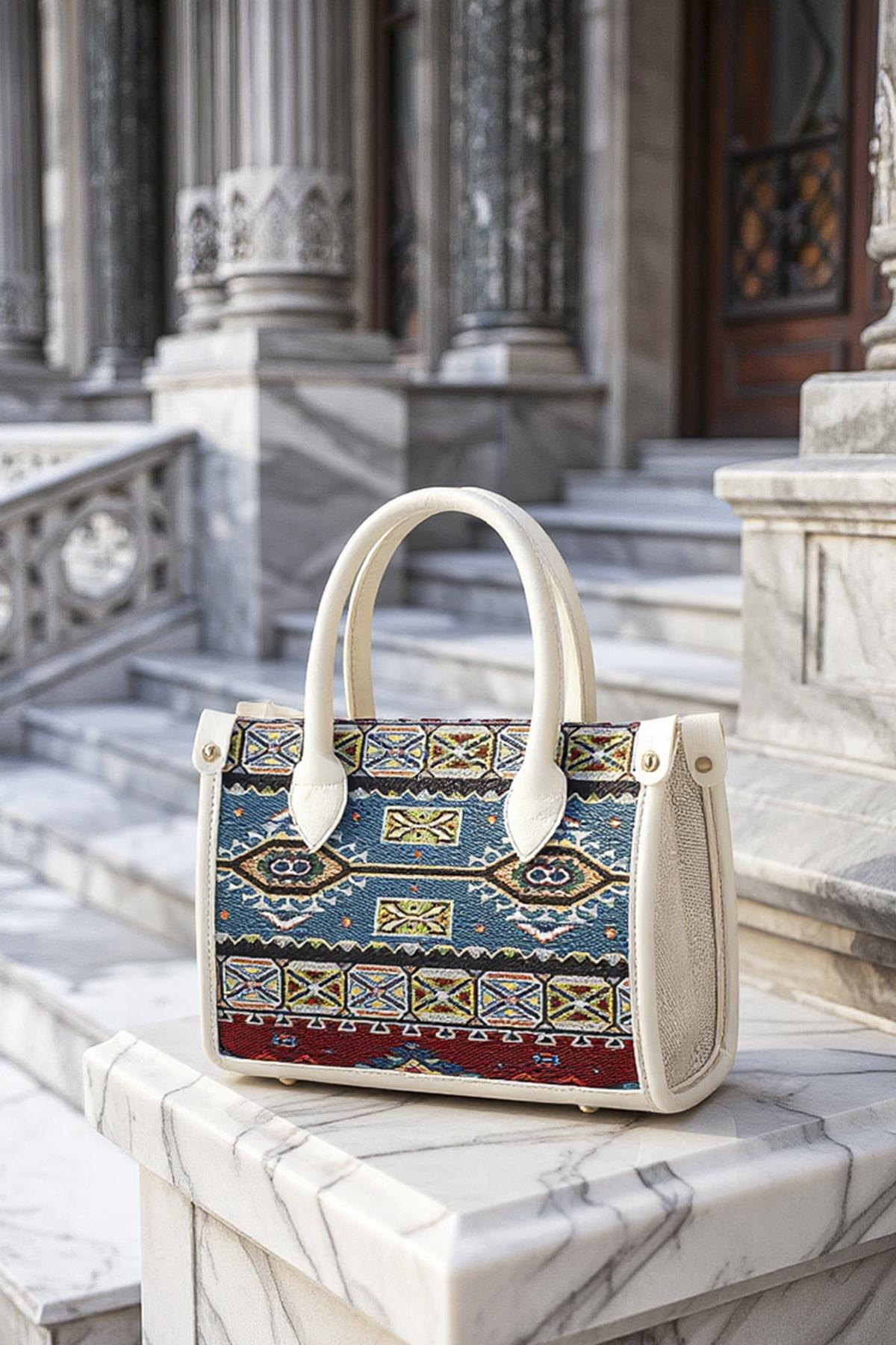 Etnik Desenli Kadın El Omuz Çanta Mottif İstanbul Otantik Goblen 1003