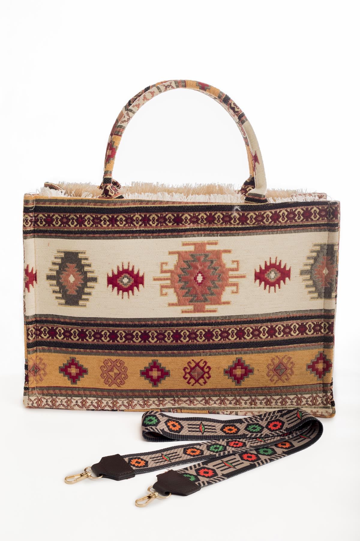 Etnik Desenli Omuz Çanta Askılı Kadın El Çanta Motif Istanbul Otantik Şönil 1083