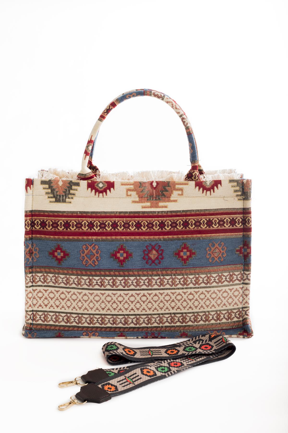Etnik Desenli Omuz Çanta Askılı Kadın El Çanta Motif Istanbul Otantik Şönil 1083