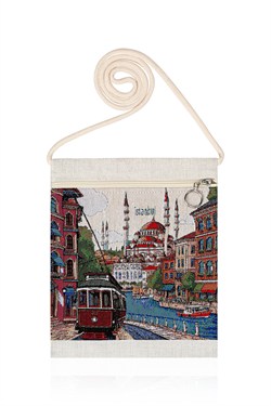 Örme Askılı Kadın El Omuz Çanta Mottif İstanbul Otantik Goblen Heybe Küçük