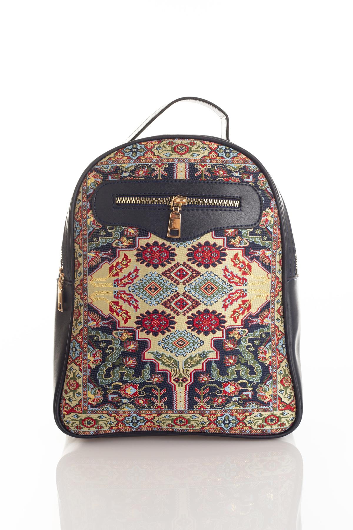 Dokuma Kadın Deri Sırt Çanta Mottif İstanbul Otantik 1004.08