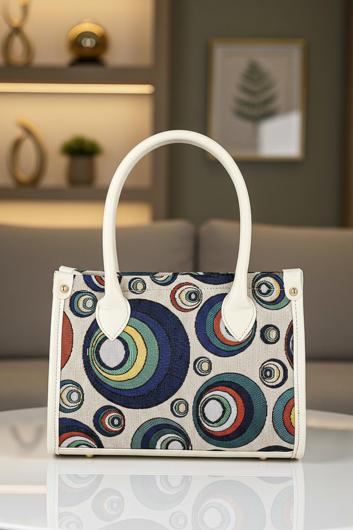 Etnik Desenli Kadın El Omuz Çanta Mottif İstanbul Otantik Goblen 1003