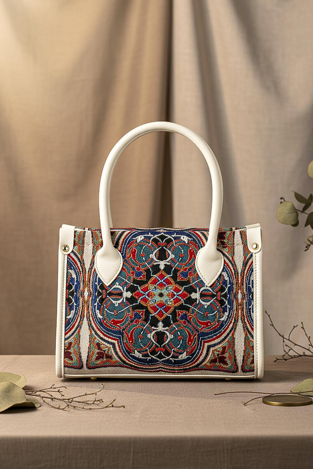 Etnik Desenli Kadın El Omuz Çanta Mottif İstanbul Otantik Goblen 1003