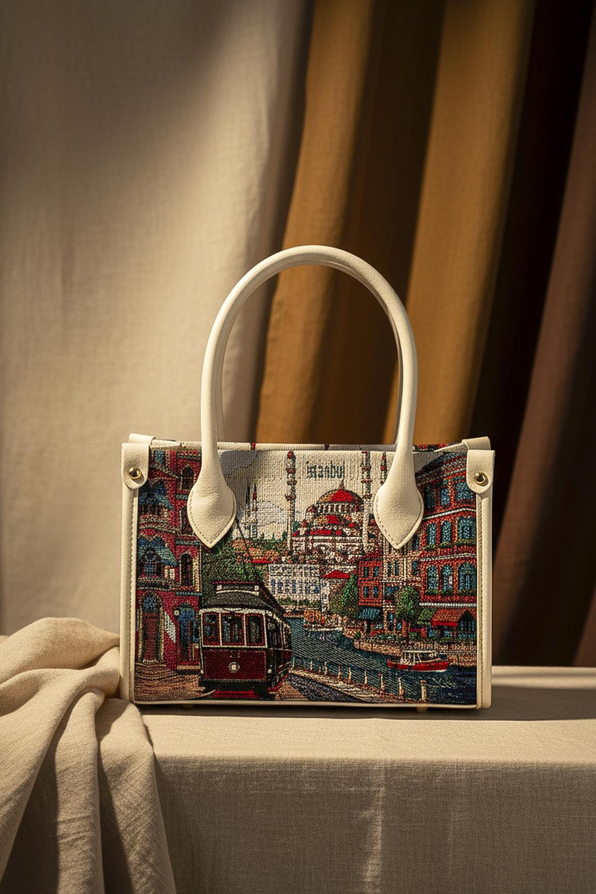 Etnik Desenli Kadın El Omuz Çanta Mottif İstanbul Otantik Goblen 1003