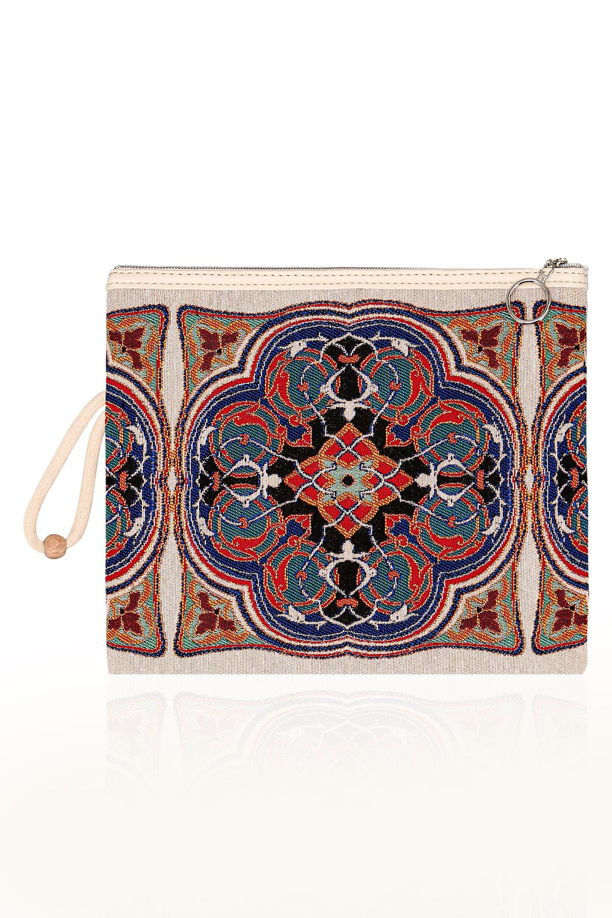 Etnik Desenli Kadın Portföy Clucth Çanta Makyaj Çanta El Çantası