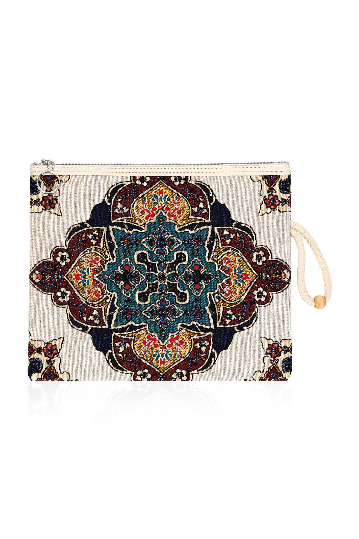 Etnik Desenli Kadın Portföy Clucth Çanta Makyaj Çanta El Çantası