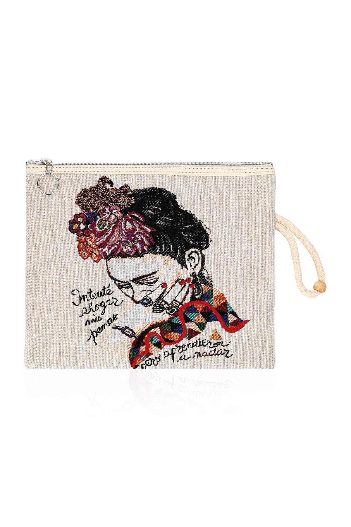 Etnik Desenli Kadın Portföy Clucth Çanta Makyaj Çanta El Çantası