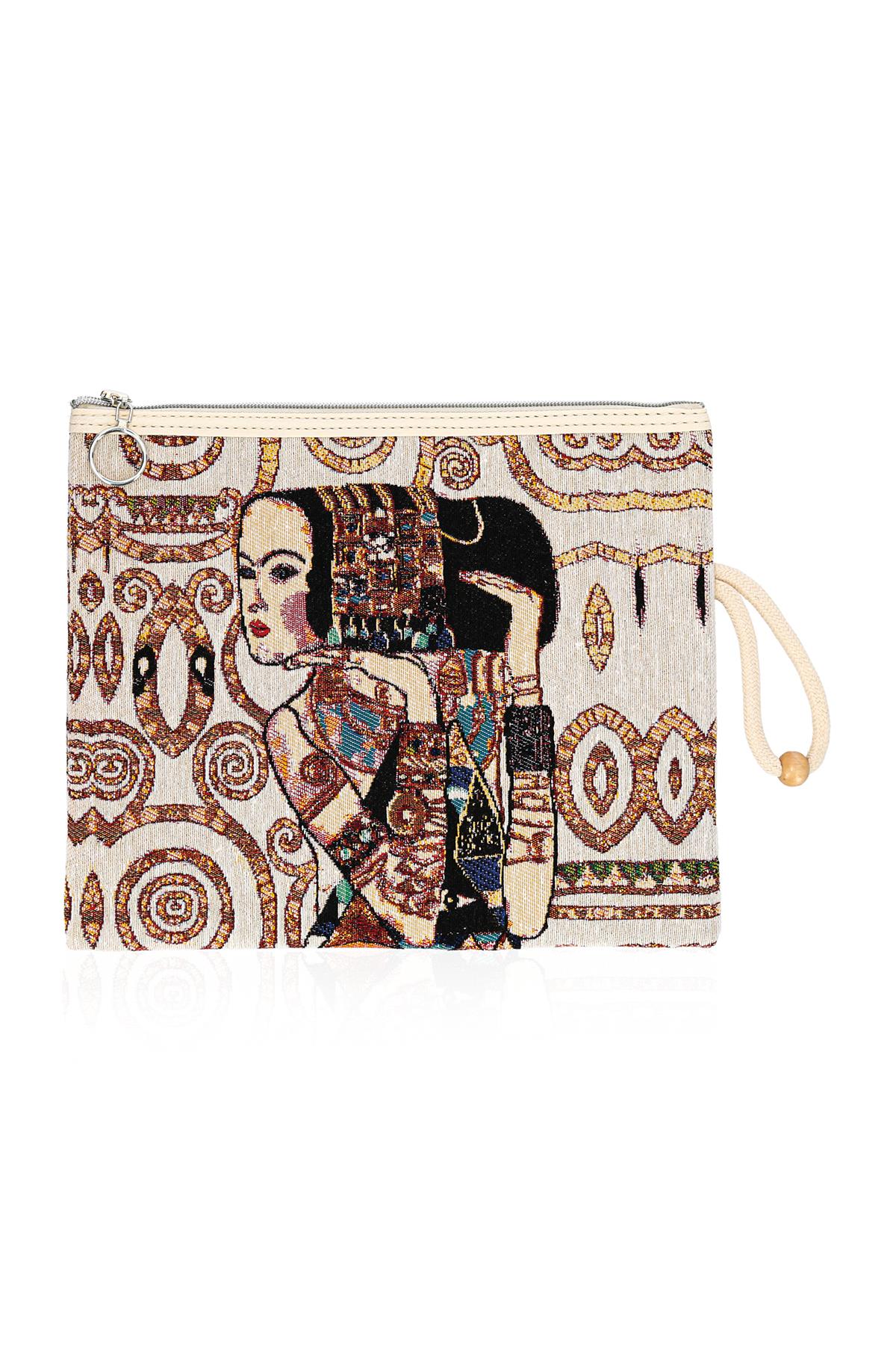 Etnik Desenli Kadın Portföy Clucth Çanta Makyaj Çanta El Çantası